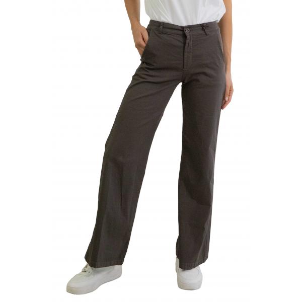 Pantalone chino in cotone con elastico dietro leggero palazzo